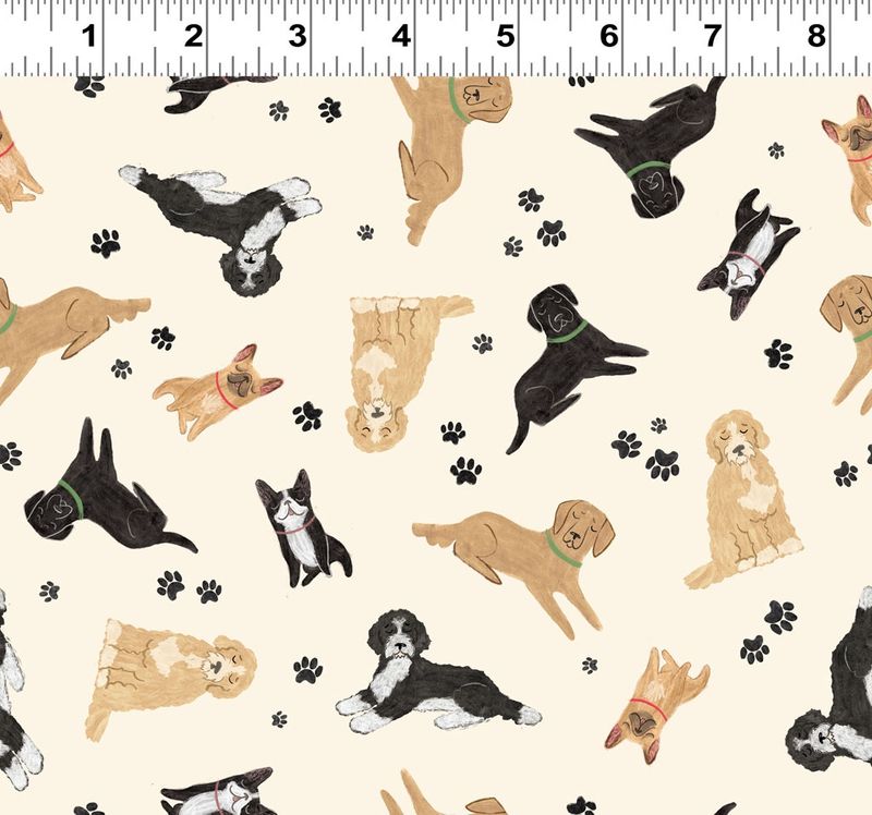 Homebodies Tossed Dogs in Cream by Mary Urban for Clothworks