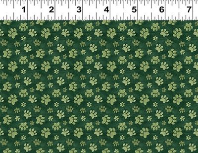 Homebodies Paw Prints in Forest by Mary Urban for Clothworks