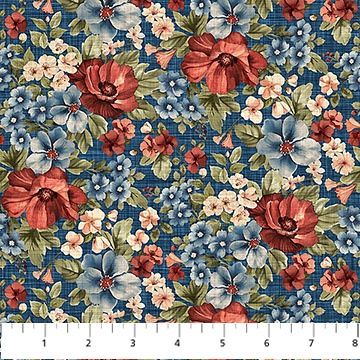Farmhouse Sampler Packed Floral in Navy Multi by Deborah Edwards for Northcott
