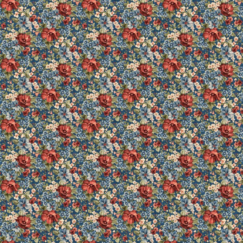 Farmhouse Sampler Packed Floral in Navy Multi by Deborah Edwards for Northcott
