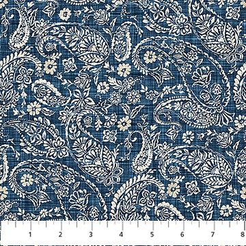 Farmhouse Sampler Paisley in Navy by Deborah Edwards for Northcott