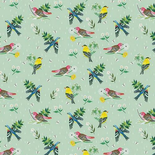 A Wildflower Heart Morning Birdson Light Teal by Katie Daisy