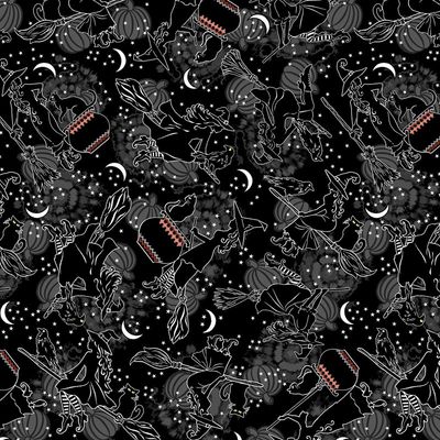 Happy Haunting in Black by Kanvas Studio For Benartex – Glow In The Dark