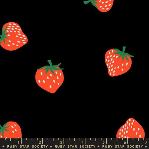Rayon in Black - Strawberries &amp; Friends by Kimberly Kight of Ruby Star Society for Moda