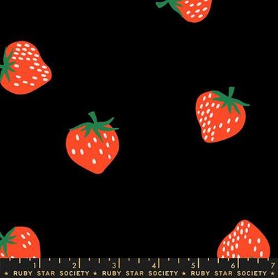 Strawberries &amp; Friends Rayon in Black by Kimberly Kight of Ruby Star Society for Moda