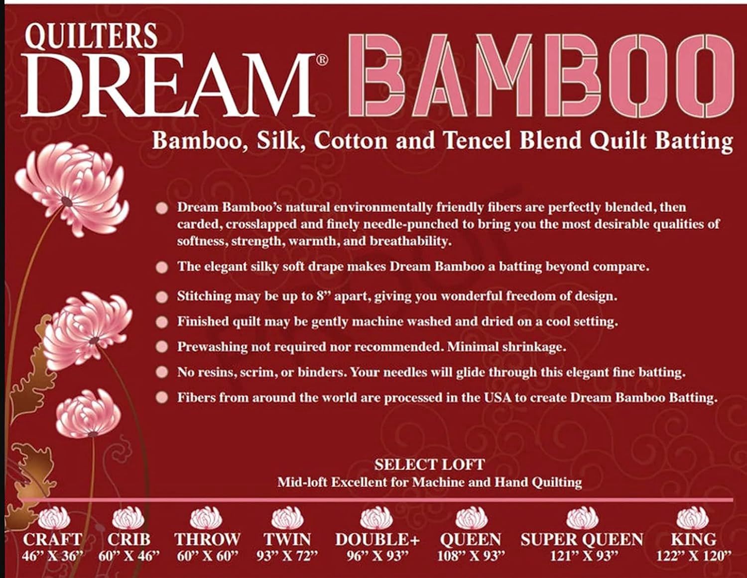 1.04m Remnant Quilters Dream Bamboo Batting 93" wide in Natural