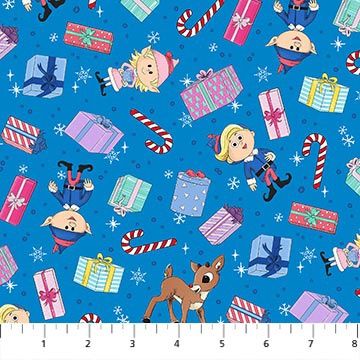 Rudolph the Red-Nosed Reindeer | Presents in Blue by Northcott RD1005-47