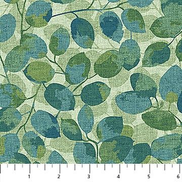 Imprint Flannel - Small Leaf Toss in Green Multi for Northcott Fabrics