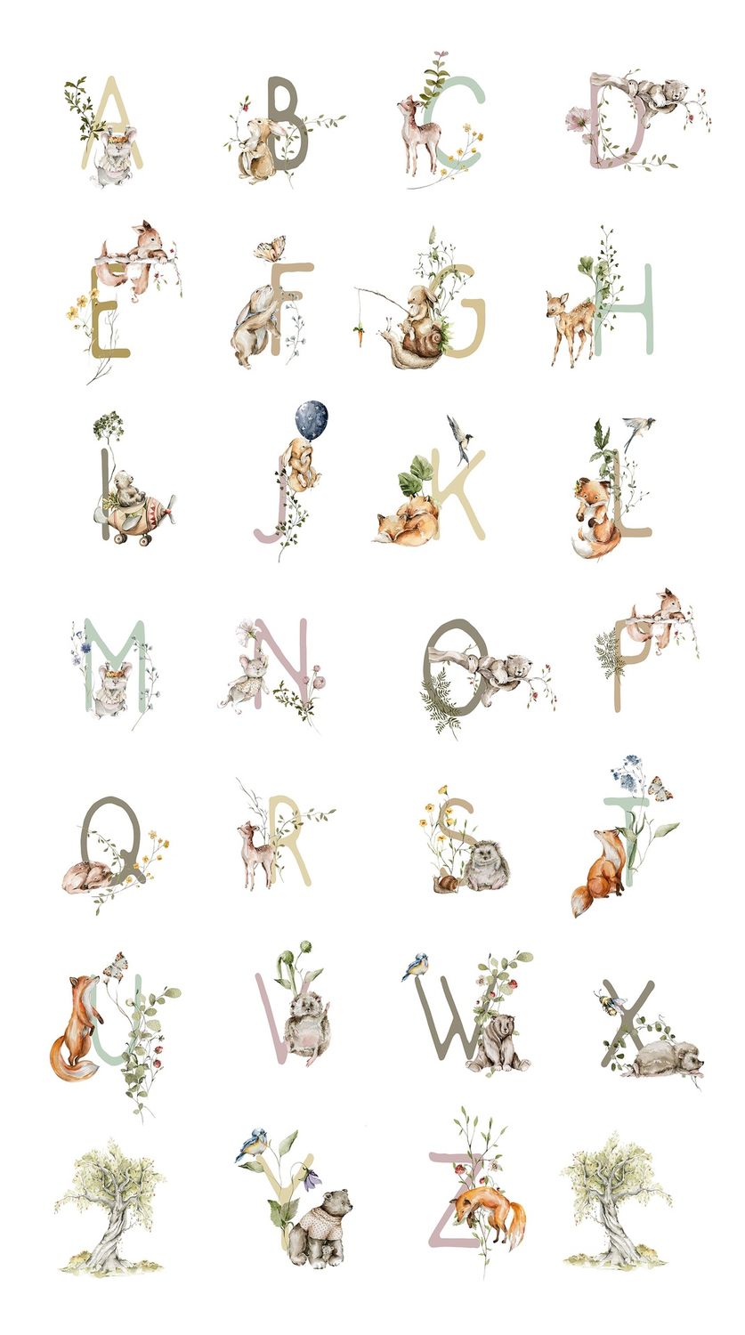 Story Book Alphabet Panel in White for FIGO Fabrics