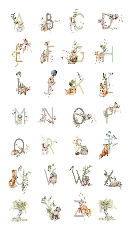 Story Book Alphabet Panel in White for FIGO Fabrics