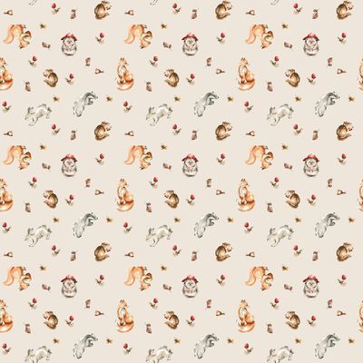 Story Book Animals in Cream for FIGO Fabrics