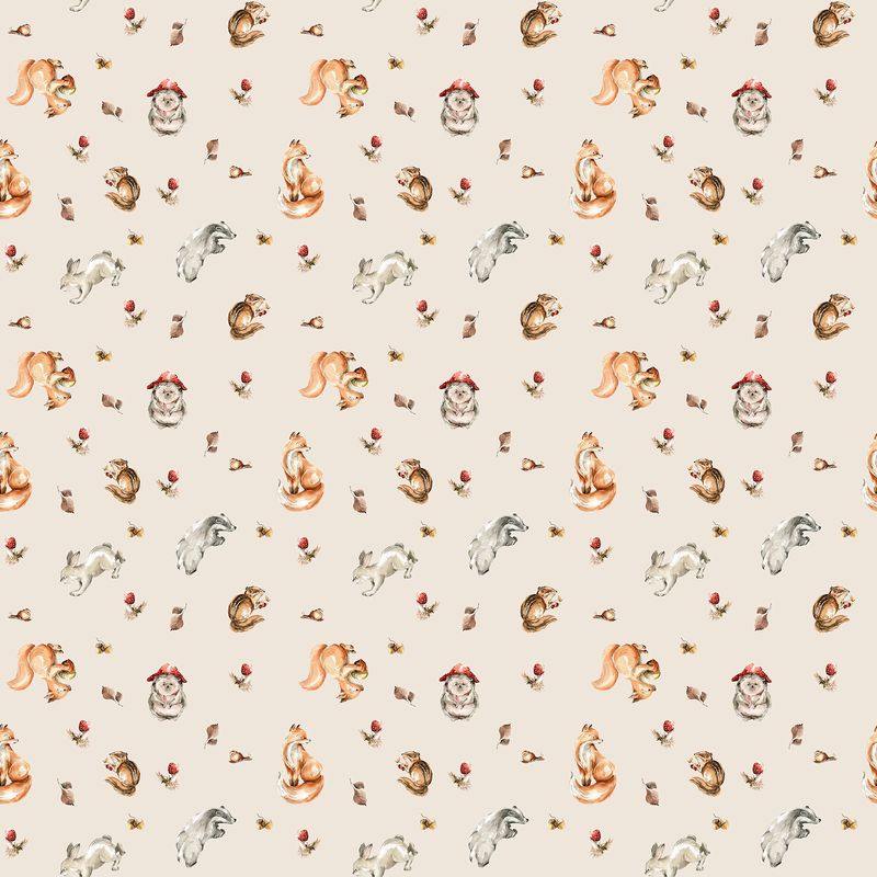 Story Book Animals in Cream for FIGO Fabrics