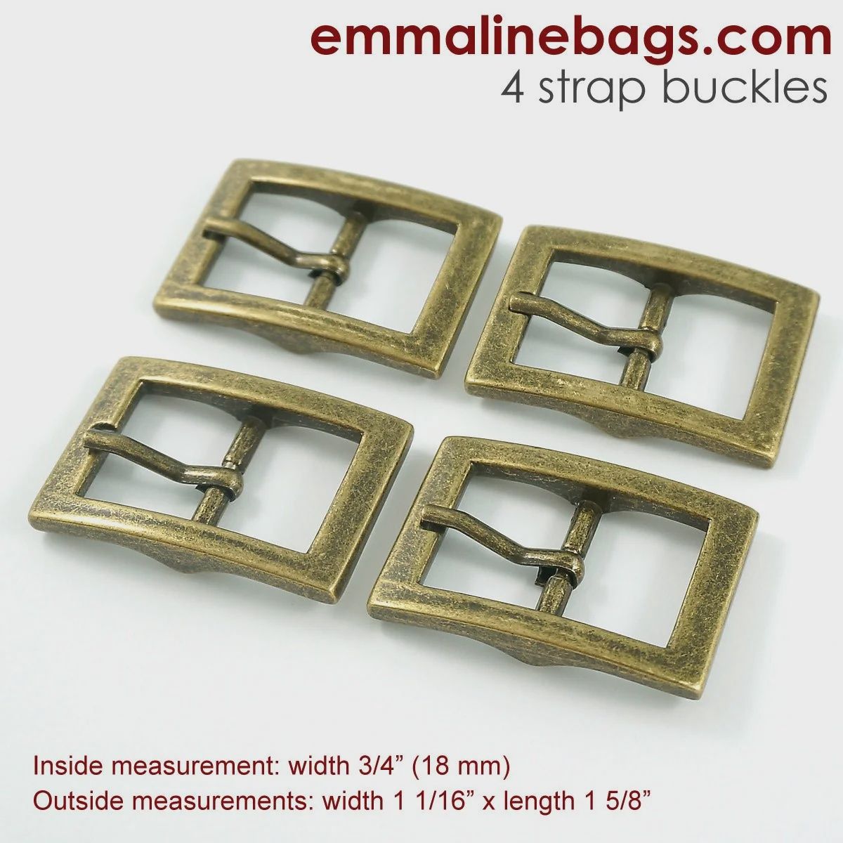 Emmaline 1" (25mm) Double Ended Pin Buckles - 4 Pack, Colour: Antique Brass