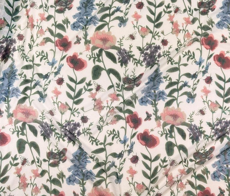 Floral Garden Stretch Mesh in Ivory