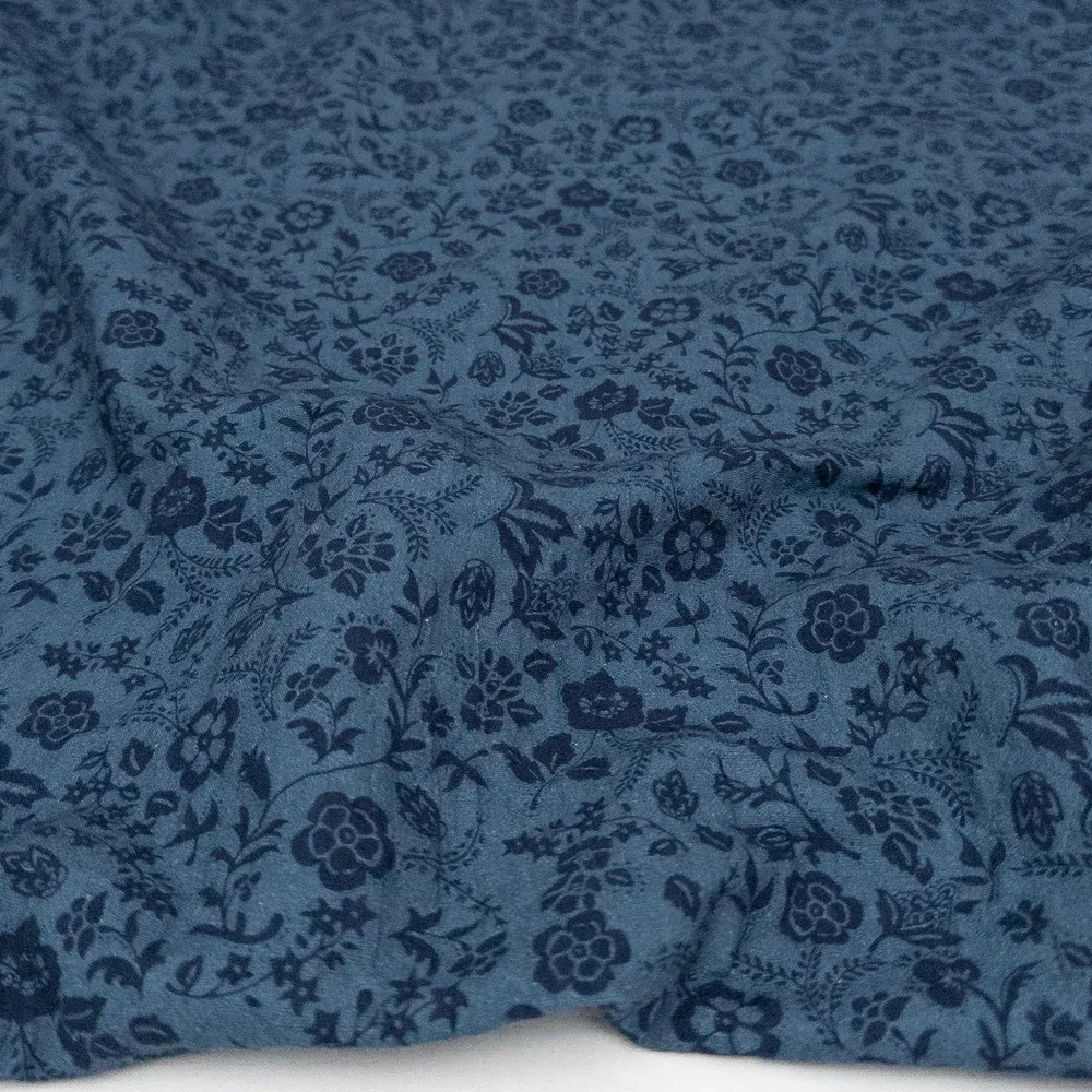 Floral Printed Cotton Jacquard - Assorted Colours, Colour: Denim/Indigo