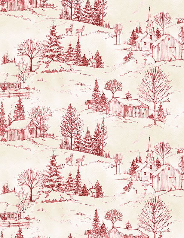 The Jolly North | Scenic Toile in Cream/Red | by Anne Tavoletti for Wilmington Prints 18064-233