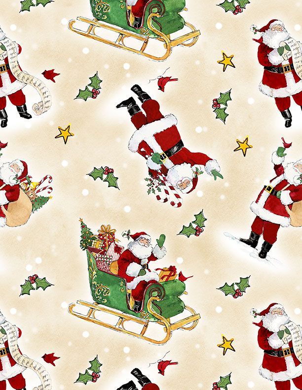 The Jolly North | Tossed Santas in Cream | by Anne Tavoletti for Wilmington Prints 18062-273