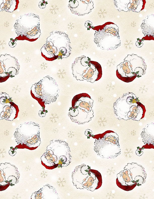 The Jolly North | Santa Head Toss in Cream | by Anne Tavoletti for Wilmington Prints 18063-213