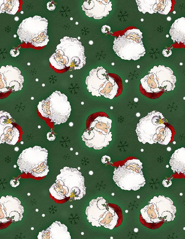 The Jolly North | Santa Head Toss in Green | by Anne Tavoletti for Wilmington Prints 18063-713