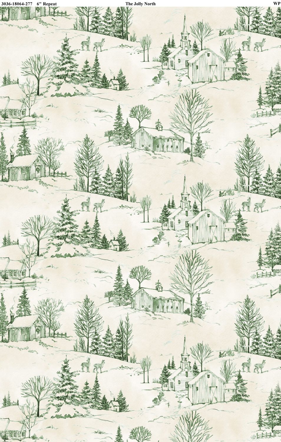 The Jolly North | Scenic Toile in Cream/Green | by Anne Tavoletti for Wilmington Prints 18064-277