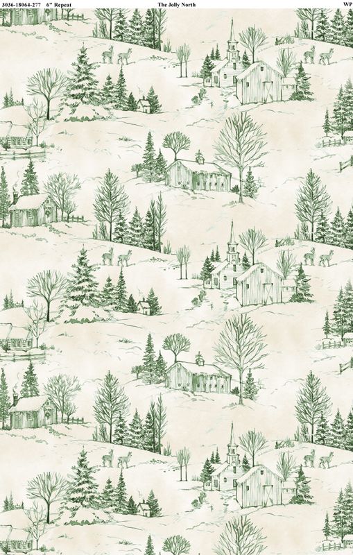 The Jolly North | Scenic Toile in Cream/Green | by Anne Tavoletti for Wilmington Prints 18064-277