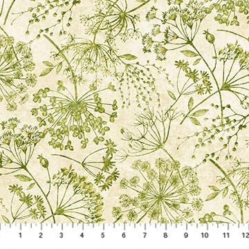 Stonehenge Organics | Queen Anne's La in Cream/Green 29309-72 | by Linda Ludovico for Northcott