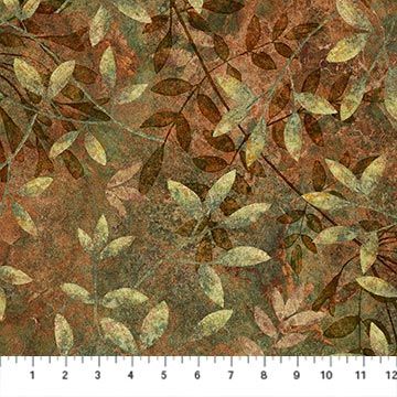 Stonehenge Organics | Leaves in Dark Rust Multi DP29307-38 | by Linda Ludovico for Northcott
