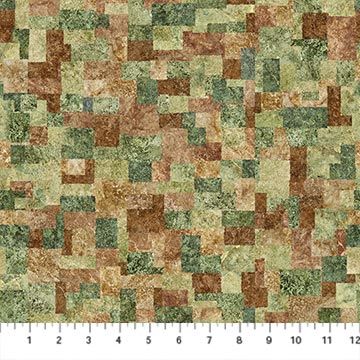 Stonehenge Organics | Squares in Dark Green Multi DP29308-76 | by Linda Ludovico for Northcott