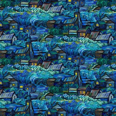 Starry Night | Scenic in Dark Blue Multi DP29262-46 | Elena Belokrinitski for Northcott