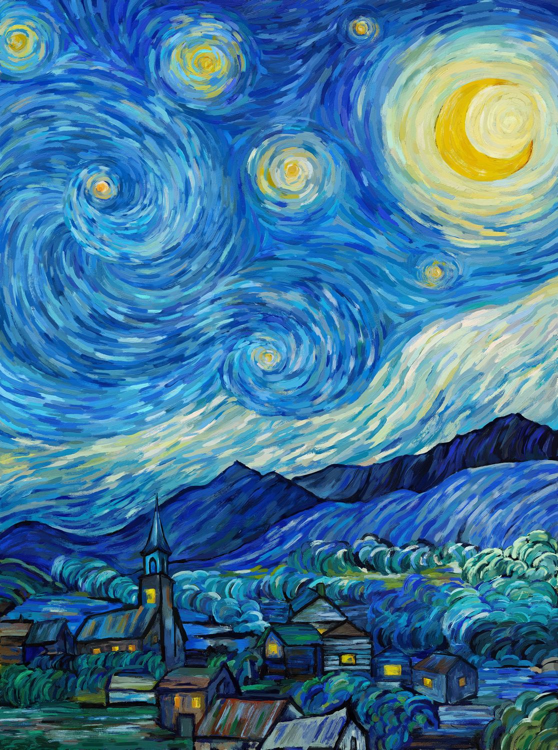 Starry Night | Panel in Dark Blue Multi DP29260-46 | Elena Belokrinitski for Northcott
