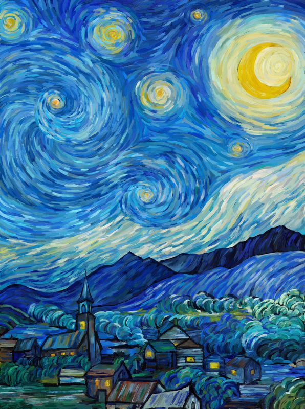 Starry Night | Panel in Dark Blue Multi DP29260-46 | Elena Belokrinitski for Northcott