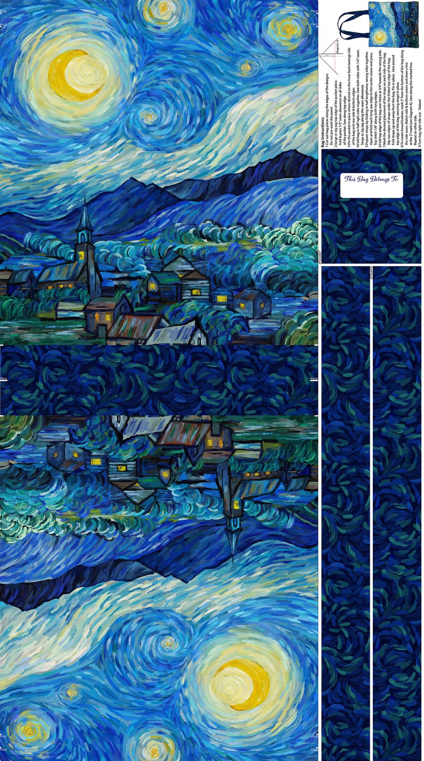 Starry Night | Canvas Tote Bag Panel in Dark Blue Multi C29265-46 | Elena Belokrinitski for Northcott