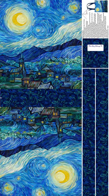 Starry Night | Canvas Tote Bag Panel in Dark Blue Multi C29265-46 | Elena Belokrinitski for Northcott