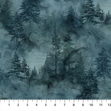 Altitude | Tonal Trees in Dark Blue DP29163-47 | By Deborah Edwards and Melanie Samra for Northcott