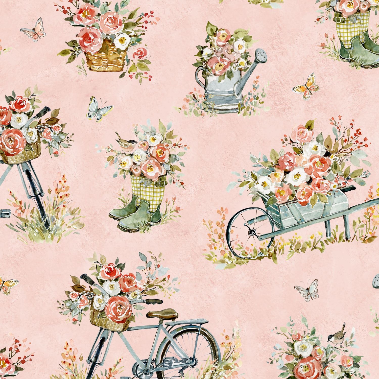 Nottingham Rose | Vignettes in Pink W105-052-557 | by Susan Winget for Lumin Fabrics