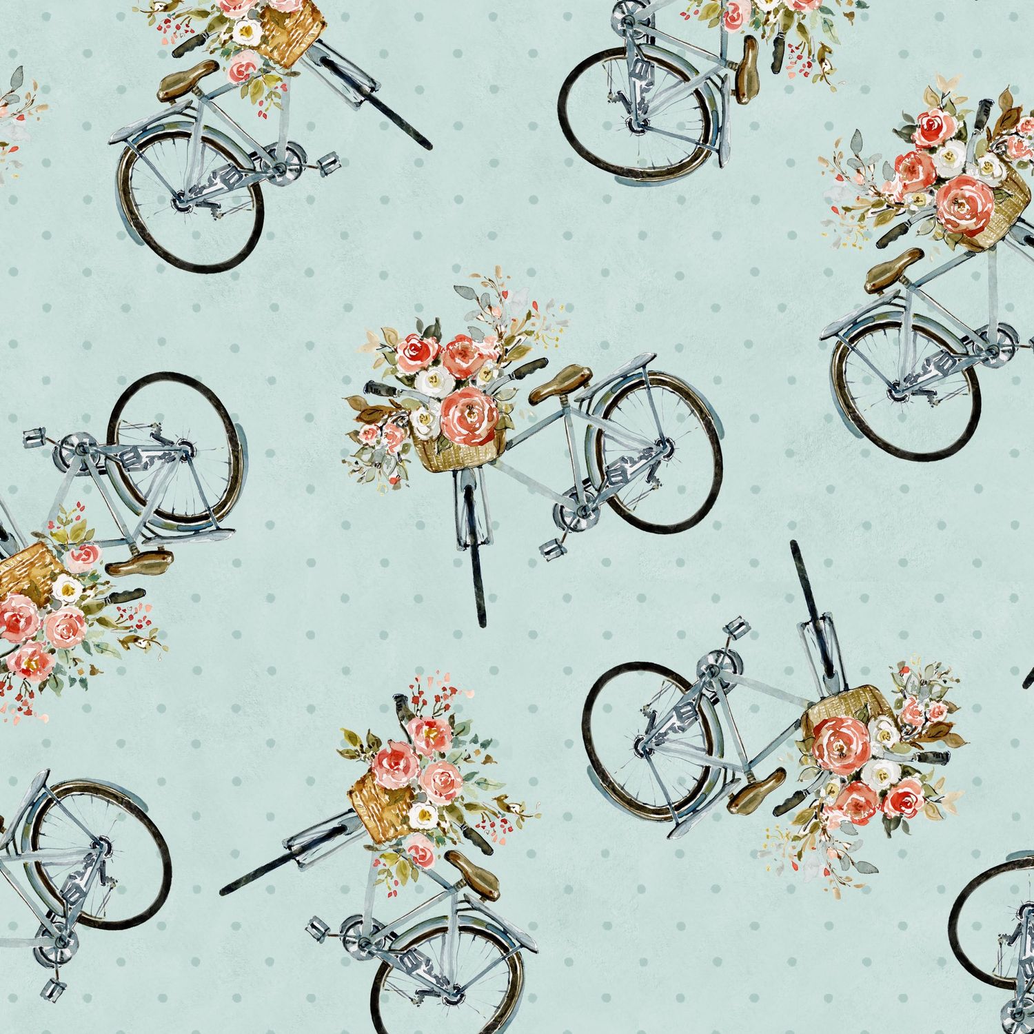 Nottingham Rose | Bikes in Teal W105-053-775 | by Susan Winget for Lumin Fabrics