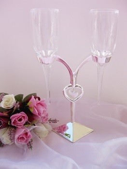 Crystal Heart Stand Wedding Toasting Flutes