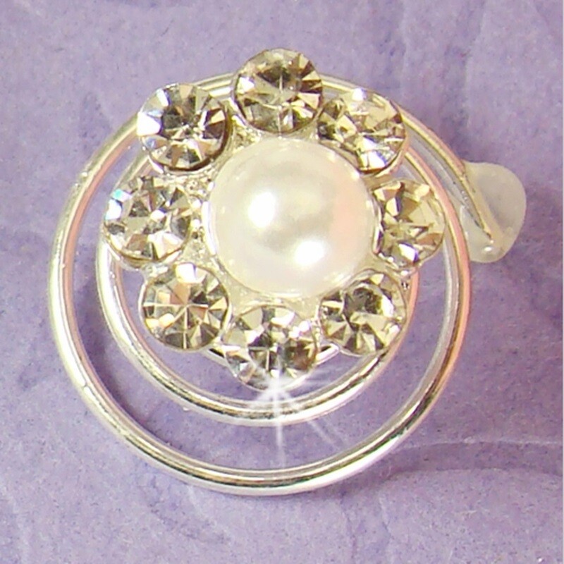 Dreamy Silver Clear Rhinestone & White Pearl Flower