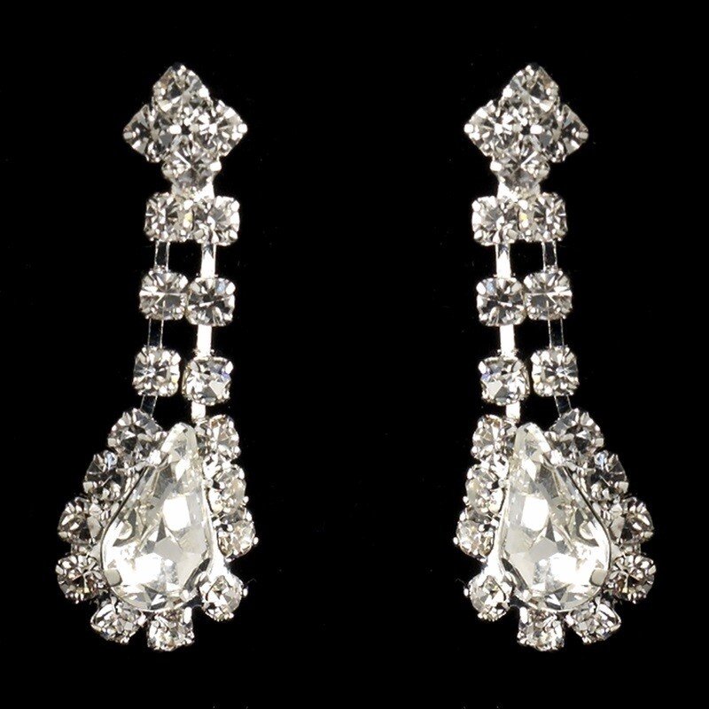 Silver Clear Rhinestone Necklace & Earrings Set