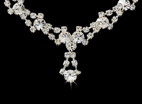 Silver and Clear Crystal Necklace Earring Set