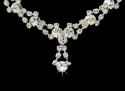 Silver and Clear Crystal Necklace Earring Set