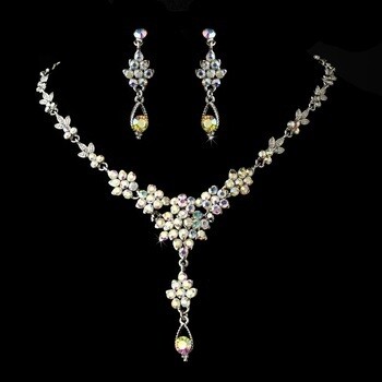 Necklace Earring Set Silver AB