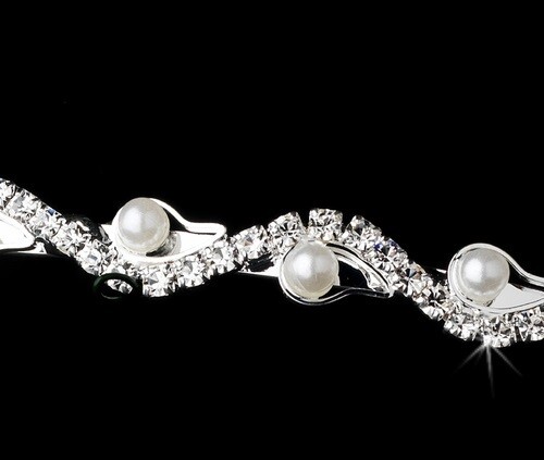 Precious Silver Clear Rhinestone &amp; White Faux Pearl Headband