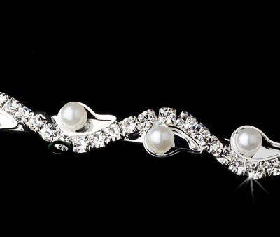 Precious Silver Clear Rhinestone &amp; White Faux Pearl Headband