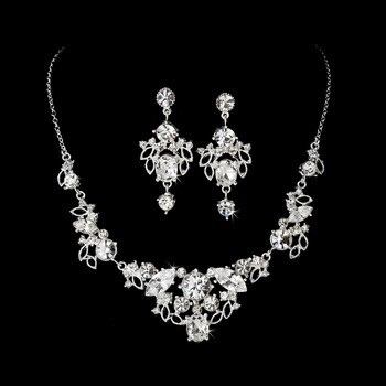 Silver Crystal Necklace Earring Set