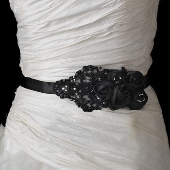 Black Floral Bead &amp; Sequin Sash Belt