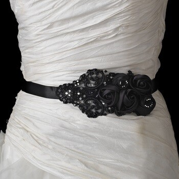 Black Floral Bead & Sequin Sash Belt