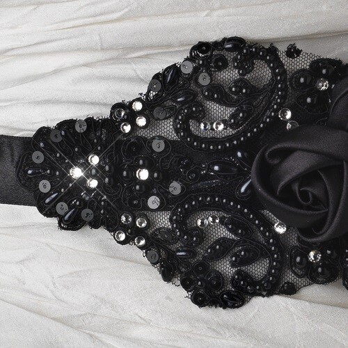 Black Floral Bead & Sequin Sash Belt