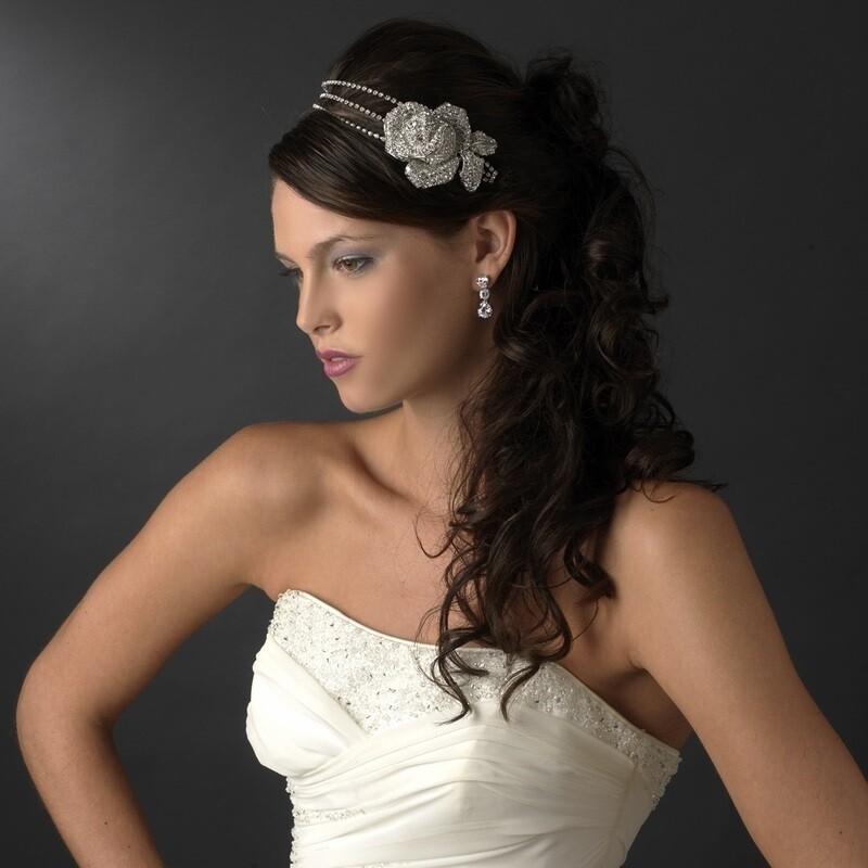 Antique Silver Clear Flower Side Accented