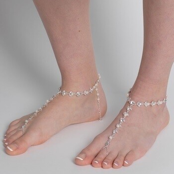 Silver Ivory Pearl &amp; Rhinestone Bridal Wedding Foot Jewelry